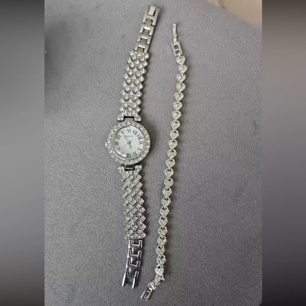 Roman Elegant Silver Crystal Bracelet Watch